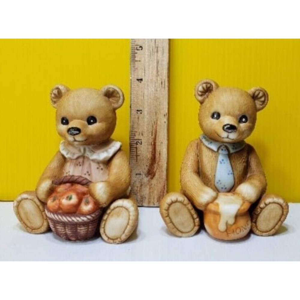 Homco  Harvest Bears #1405  set of 2 figurines Honey Apples 4" - Picture 6 of 7